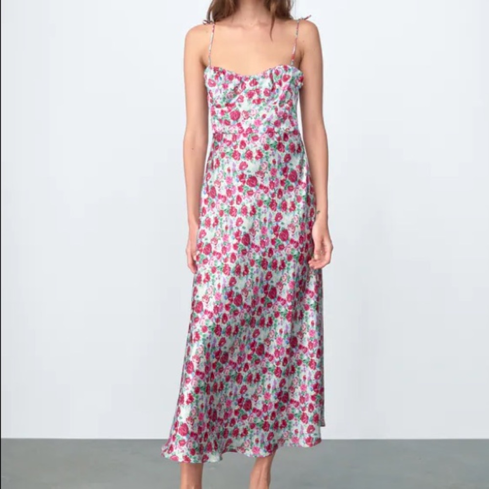 ZARA FLORAL PRINT SLIP DRESS WITH TAGS